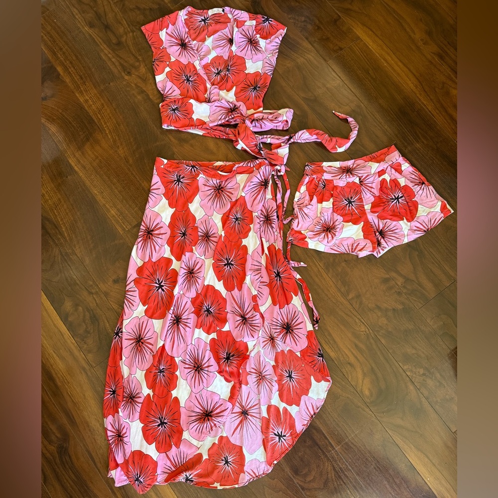 Ava Sky by Fighting Eel Wrap Skirt, Wrap Top & Shorts Set RARE! Size XS